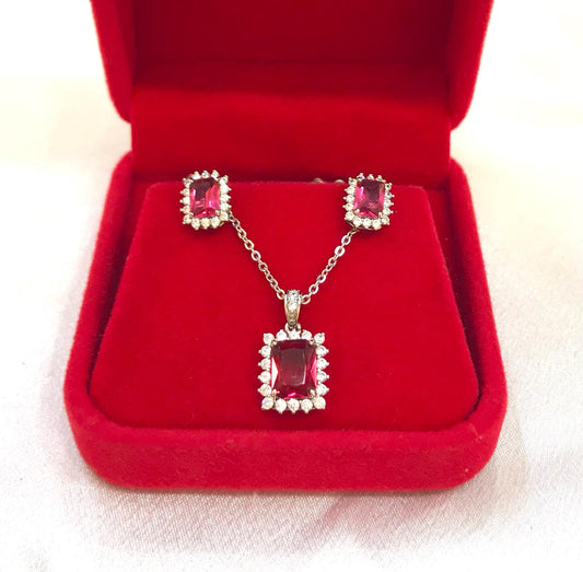 (Y5) Pink diamond necklace and earings
